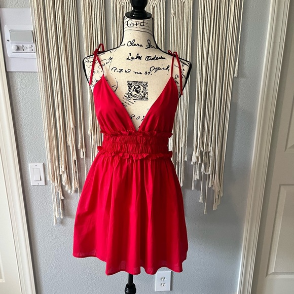 PINK LILY Red Cotton Mini Dress | Size Medium | - Picture 2 of 12